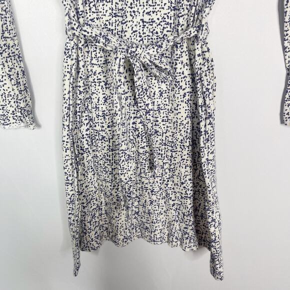 APC Womens XS White Blue Cream Printed Tie Waist Cotton Linen Dress Long Sleeve - Picture 5 of 11